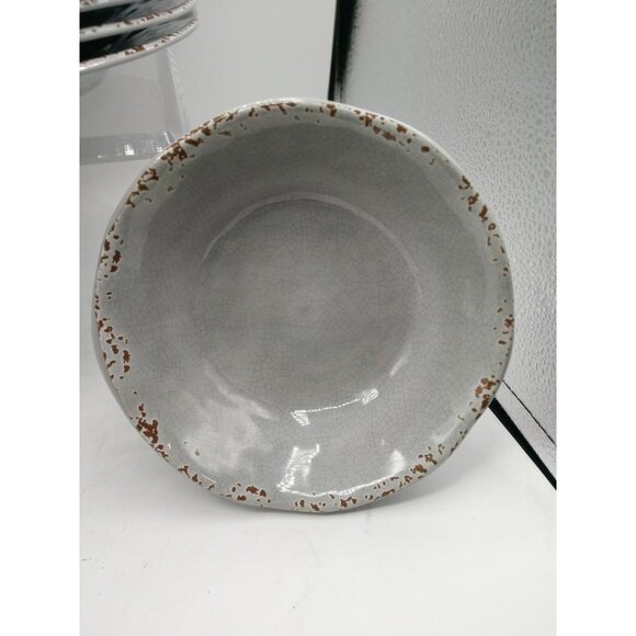 Tommy Bahama 12-Piece Rustic Stoneware Dinnerware Set - Crackle Gray With Brown - Picture 2 of 8